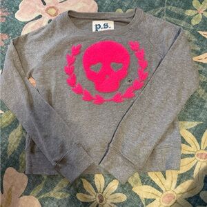 Girls Gray Sweatshirt with Pink Skull Design